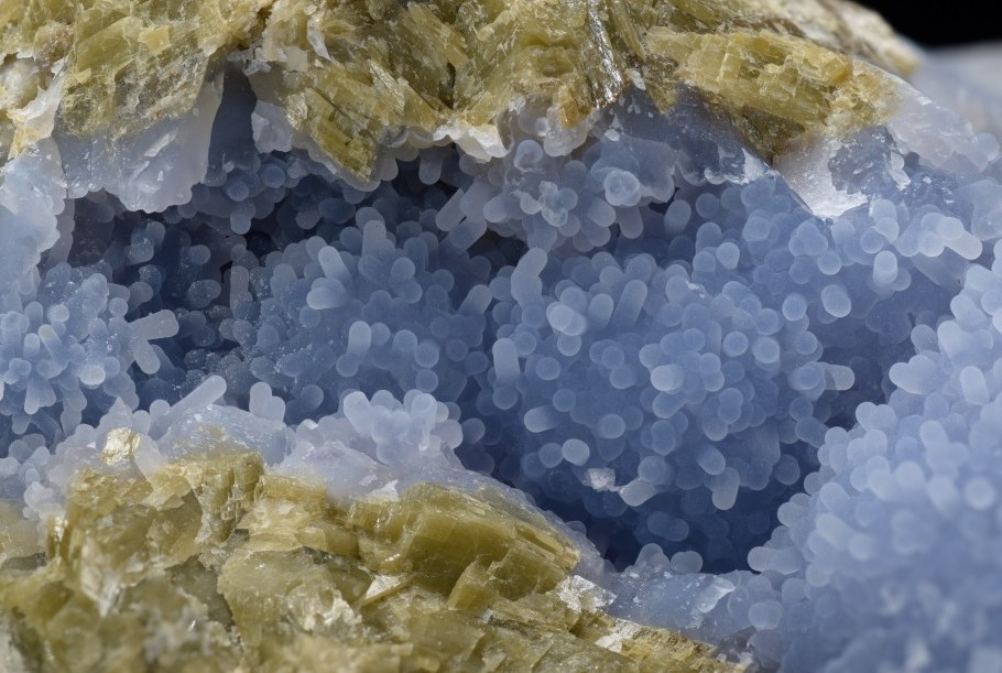 underthescopemin:  Quartz (Var: Chalcedony), Siderite Blue chalcedony with a cover
