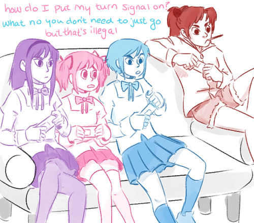 lydiallama:  i dont remember who suggested to me a comic abt the meguca crew playing mario kart but              