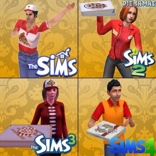 simnationblog:Pizza delivery from The Sims (1) to The Sims 4!Sourcethe sims 2 pizza kid is dana scul