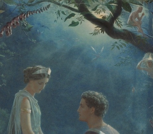 Details ☄ of Hermia and Lysander. A Midsummer Night’s Dream, 1870, by John Simmons.