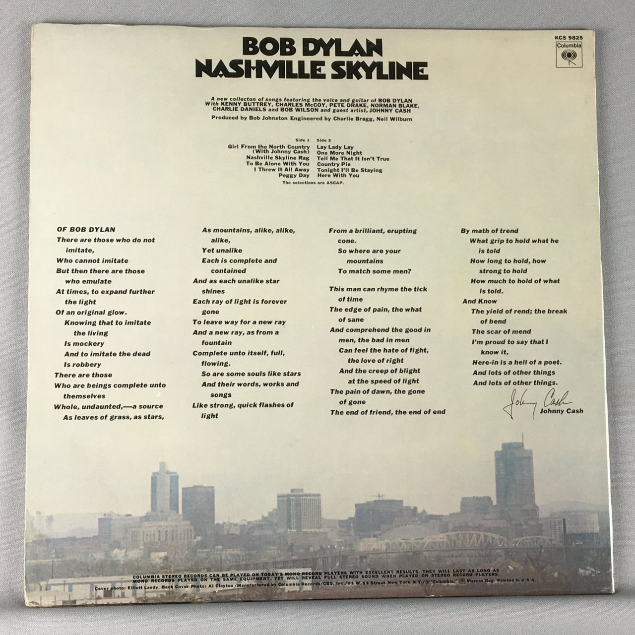 The back-cover of Bob Dylan's “Nashville Skyline,”... - Bob 'n' Joni