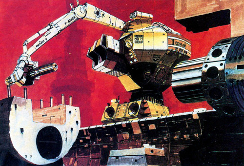 gameraboy:Some early concept art for the Nostromo and some repair robots by legendary sci-fi artist 