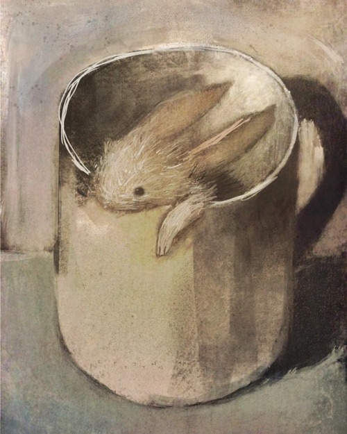 sfitts:Untitled rabbit and mug.  Digital.  Seth Fitts, 2018 #sethfittsartist #rabbit #digitalpaintin