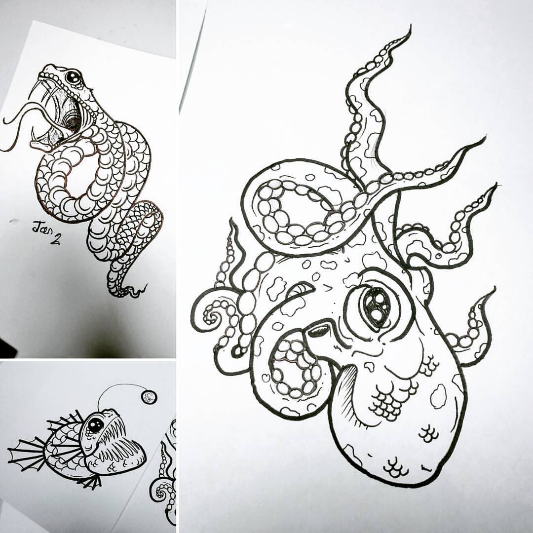 Mercer Draws Things  Animals I made today snake anglerfish octopus