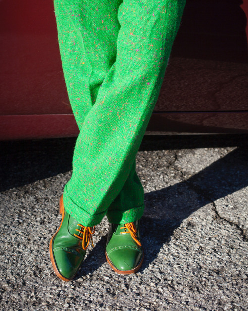 Vibrant green custom suit sported by @fucsiaman on the day we met outside Florence during shooting f
