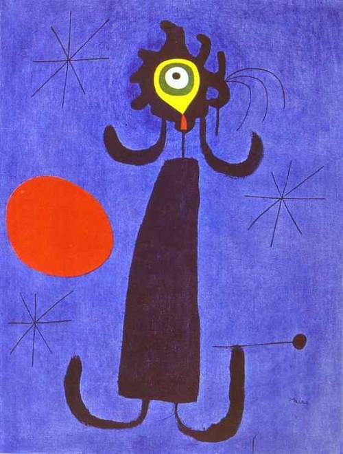 artist-miro:Woman in Front of the Sun, 1950, Joan MiroMedium: oil,canvas