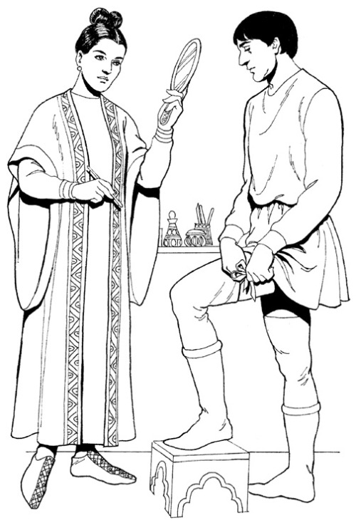 sartorialadventure:Byzantine clothing from a Tom Tierney coloring bookThe Byzantine Empire, also ref