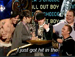 starrywishes:  Fall Out Boy wins the Viewer’s Choice Award & Patrick Stump gets attacked/carried