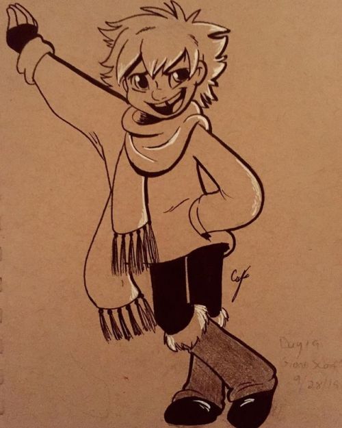 Inktober Day 19: Giant Scarf. Here’s Hazel’s human self sporting the largest of fall attire! Still m