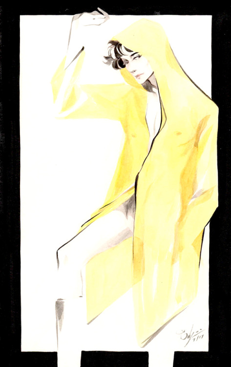 Ink &amp; watercolor raincoat. Been studying fashion illustrations-