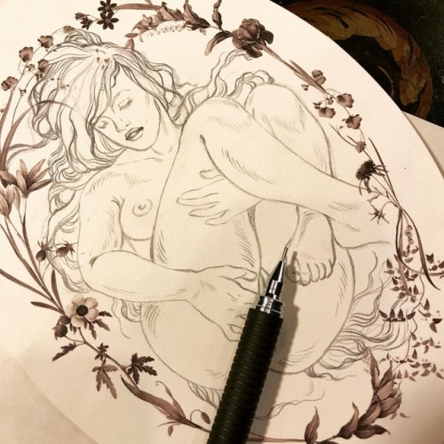 Spring, spring, spring. Working on a set of small erotic paintings&hellip; . . . #wip #sketch #e
