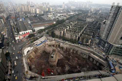 theatlantic:  Read more:And Then There Was OneAcross China, where new developments are keeping pace with the rapidly growing economy, reports continue to surface so-called “nail houses.” These properties, standing alone amid the ruins of other buildings,