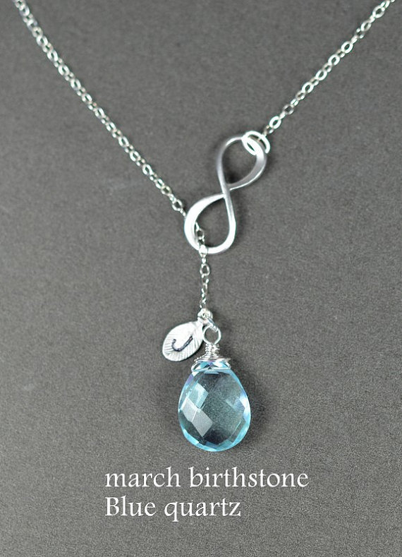 idealpinner:  Bridesmaid gifts, Infinity necklace. personalized.custom birthstone.initial.March