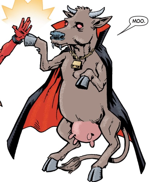 oxymitch:  Hellcow (Bessie) the Vampire Cow picspam Art by Frank Brunner, Phillip Bond, Chip Zdarsky and Erica Henderson- Giant-Size Man-Thing #5, 1975- Deadpool Team-Up v2 #885, 2011- Unbeatable Squirrel Girl v2 6, 2016