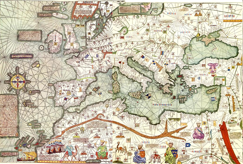 PORTULANO o CARTA PORTULANA o CARTAS NÁUTICAS“El Mediterráneo. Atalas de Abraham