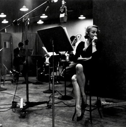 summers-in-hollywood: Marlene Dietrich recording at Columbia Records Studio, 1952. 