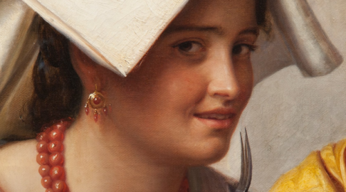 paper-mario-wiki:closeupofpaintings:Carl Bloch -  In a Roman Osteria, 1866 (detail), oil on canvas