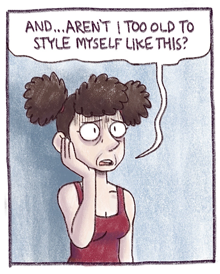 upandoutcomic:a comic about dysphoria n femininity and junk(pics of the hair on my personal insta @ iamjuliakaye lol)