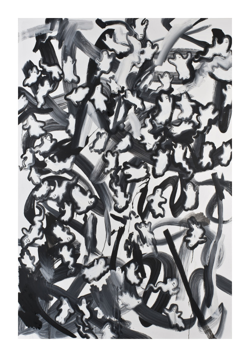 Sam McKinniss, Ghosts (swipes), 2014, oil/canvas, 72x48 inches.