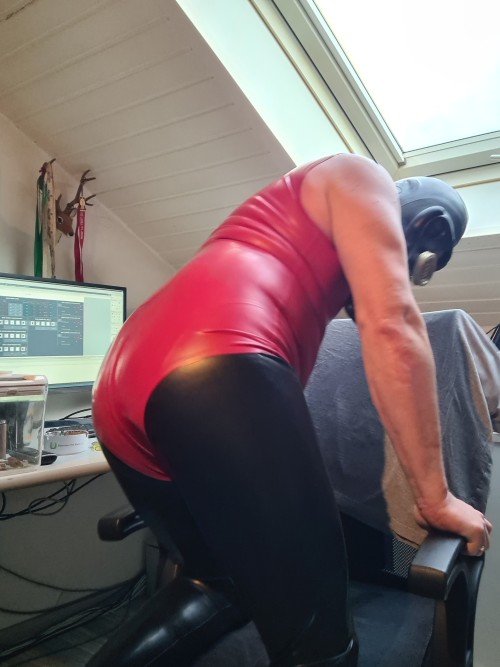 Me In Rubber Pluged At Home Office