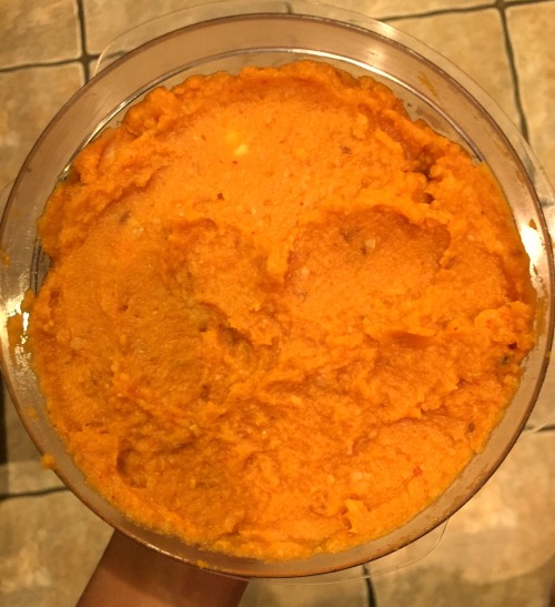 ahh spicy sweet potato hummus all you have to do is blend 3 baked sweet potatoes, 1 can of garbanzo 