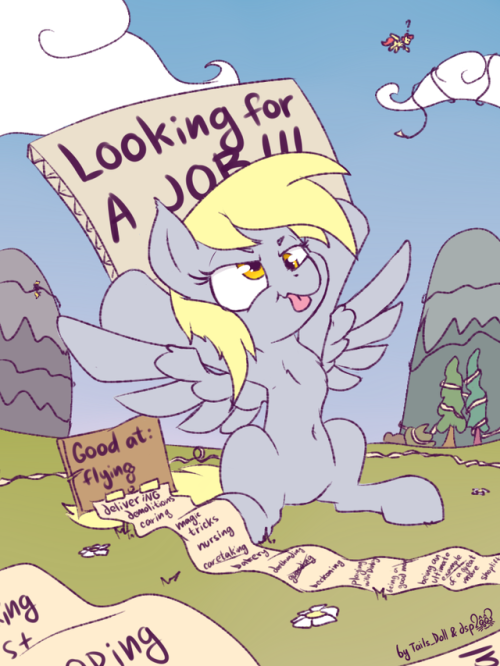 outofworkderpy: lalieri:  Sorry, couldn’t resist such a chance. But squeeee, @outofworkderpy is following dsp and me now (That’s a nice blog about fired Derpy searching for new place to work at. We even translated some related to Horse wife   stuff