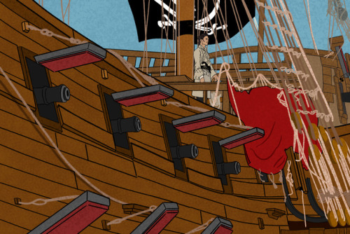 Inktober #25 - SHIPCaptain Jack Rackham standing aboard the deck of the Colonial Dawn, from the show