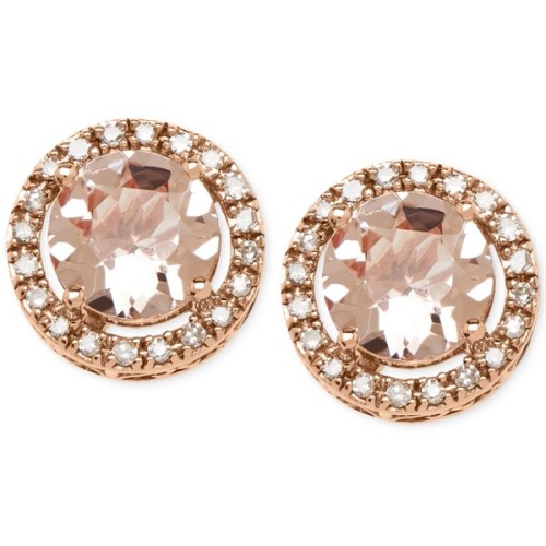 shidalgo13:  Morganite (1-½ ct. t.w.) and Diamond (1/8 ct. t.w.) Round Stud Earrings in 14k Rose Gold   ❤ liked on Polyvore (see more 14k stud earrings)