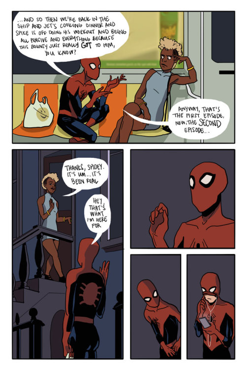 mingdoyle:  hannahblumenreich:  that take-out is going to be freezing by the time it gets home.   Fave Spidder-Min comic ever? Yes. It is relevant to my life and I finally feel like I can connect with this guy. 