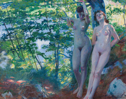 amare-habeo: Ernst Stöhr (Austrian, 1865-1917) Two female nudes in a beech forest, 1905 Oil on canva
