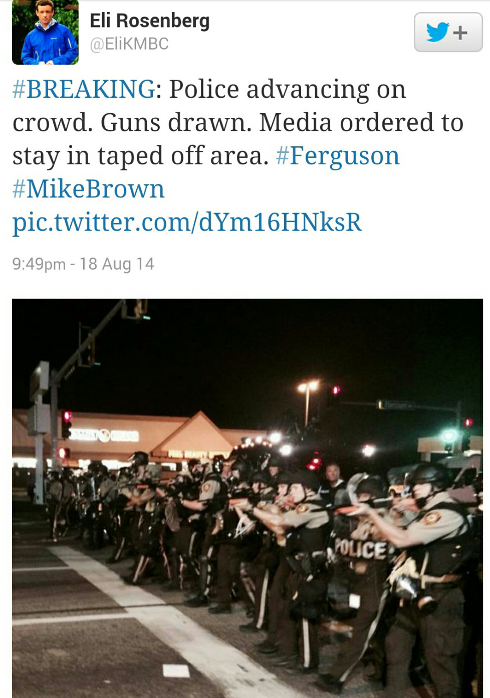 cognitivedissonance:  Tonight in Ferguson, Mo. Even CNN is calling out police brutality.