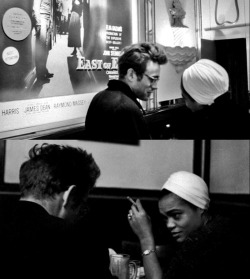 wehadfacesthen:  James Dean and Eartha Kitt at a bar in New York, 1955 