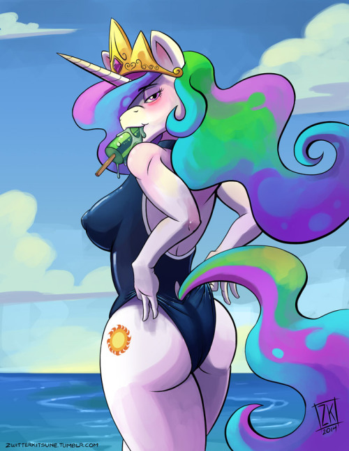 equestriaafterdarkblog:  zwitterkitsune:  Praise the Sun! Got carried away with this one and ended up doing full color XP  Those are some defined nips.  Badayum~