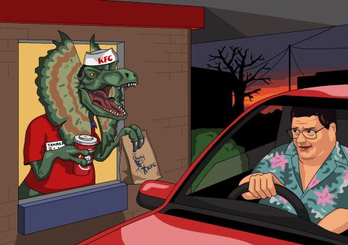 jimllpaintit:Dear Jim, Can you paint Dennis Nedry deciding to fuck Jurassic Park off and get some KF