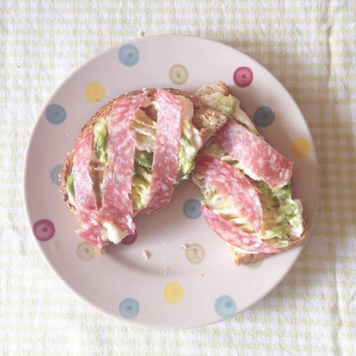 Sunday mornings Avocado and salami on toast #yummy #fblogger #avacado