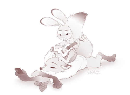 gunmouth:  More Zootopia fanart. I like to think that when not working, these two hang out, enjoying how boring and quiet things are.  Judy gets all up in Nick’s personal space, which annoys him at first, but he tolerates it… until he gets so used