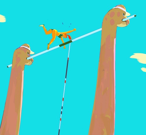 woonyoung:  Introducing brachiosauruses at the pole vault practice! I believe this must be the highest pole vault attempt ever made :)