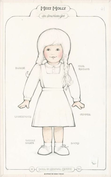 fyeahamericangirl:in-pleasant-company:Original Sketches of Kirsten, Samantha, and Molly dolls Intere