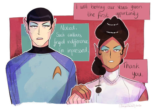 sixofclovers:T’Pring and Spock but they’re wlw/mlm hostility