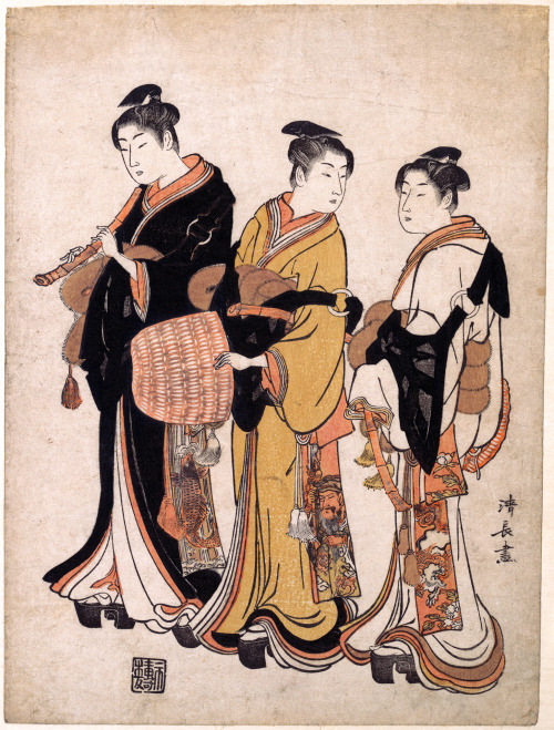 Three Young Women Masquerading as Komuso by Torii Kiyonaga, c. 1778
