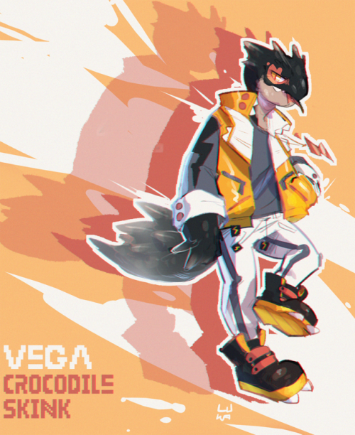 my new daughter and secondary sona!!her name is vega, she’s the raddest gayest crocodile skink alive