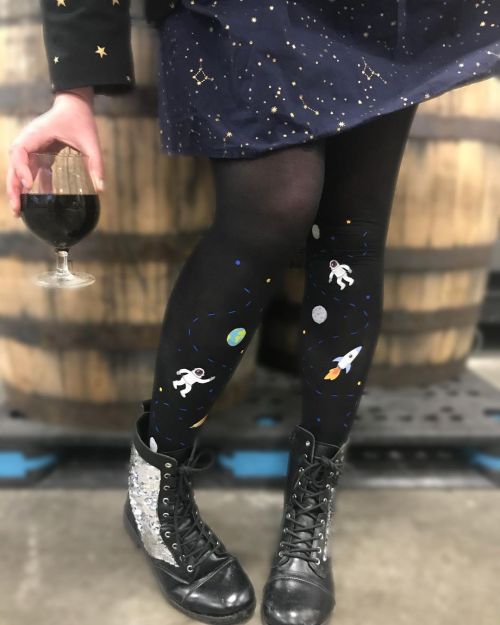 Virivee SPACE tights Cute astronaut and space pattern on black semi-opaque tights (the pattern is on