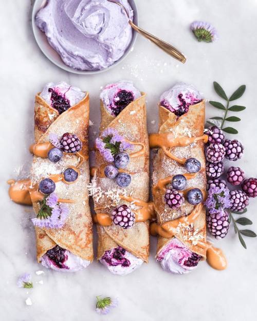 VANILLA DREAM CREPES W/ BERRY COCONUT CREAM FILLING (recipe)These delicious-looking purple berry cre