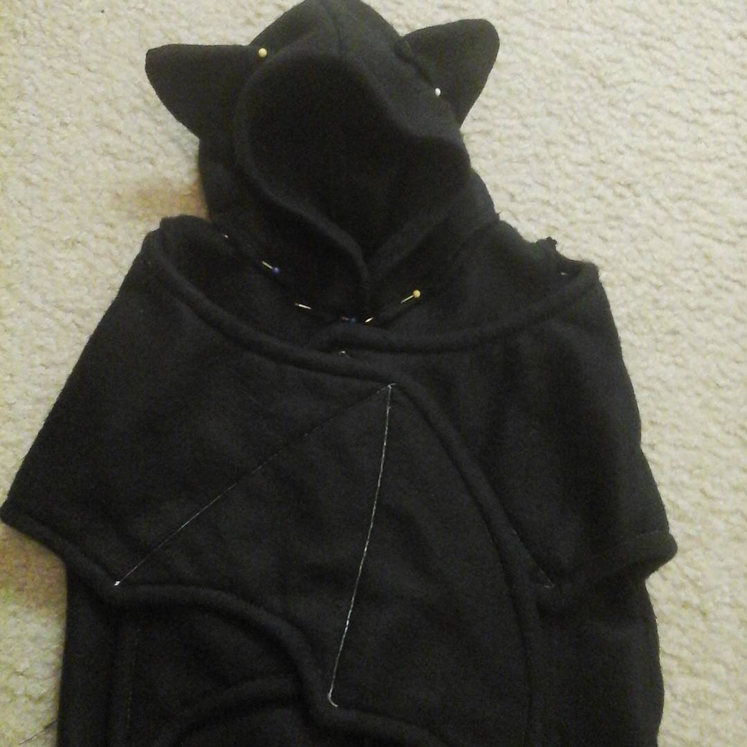 I have been working on my babies Halloween costume. Do you think the Hood is big enough for a newborn? It is about 8 inches tall and 18 inches around. The fabric has stretch to it too. #halloween #gothmom #momcrafts #handmade #everydayishalloween...