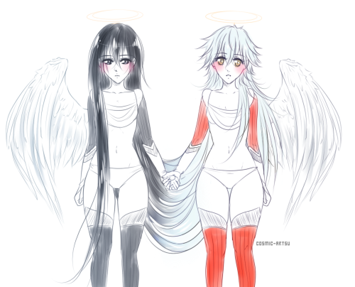 cosmic-artsu:seiao angel au (´▽`ʃƪ)As they were clutching onto each other for dear life as they died - tragically, most likely - they became attached by the hair in the afterlife.
