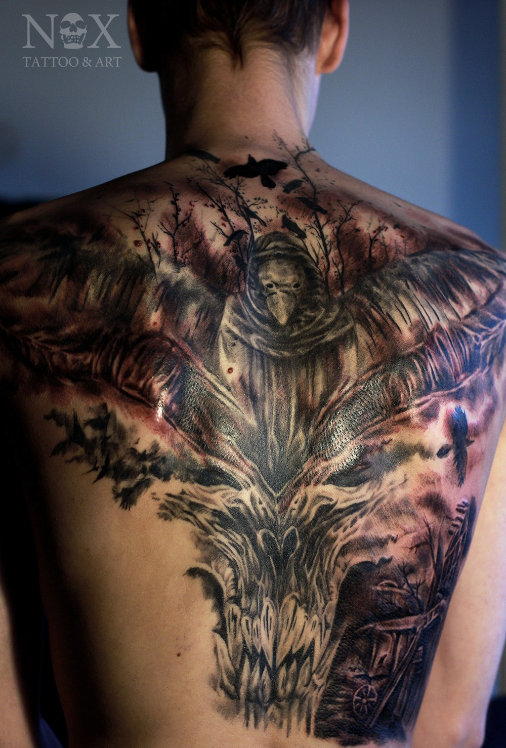 mattynox:  stages of work on a tattoo (5 sessions or 12-15 hours)