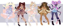 pinkincubi: Click for full view! Hey guys, this is my first time so I hope it goes well &lt;3 First come first serve! Selling Adoptables ฮ each! Succubus Babes, they love to devour souls during sexual encounters!     When you buy an adoptable from