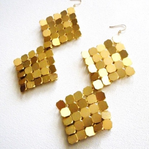 Get your GLAM on ✨ www.tuckbrand.etsy.com #restocked #earrings #gold #statementpiece #metalmesh #sty