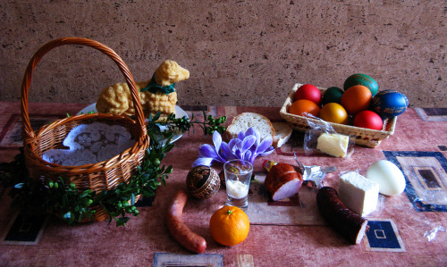 Święconka. Traditionaly in Poland on Holy Saturday people bring to church baskets with food, for it 