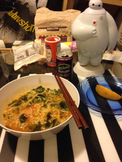 Eating dinner with Baymax, sipping some Mike&rsquo;s hard lemonade, and enjoying my Friday night. GONNA HAVE SOME ICE CREAM AFTER THIS TOO!! :DAnd then I&rsquo;ll work more on Ultron :3